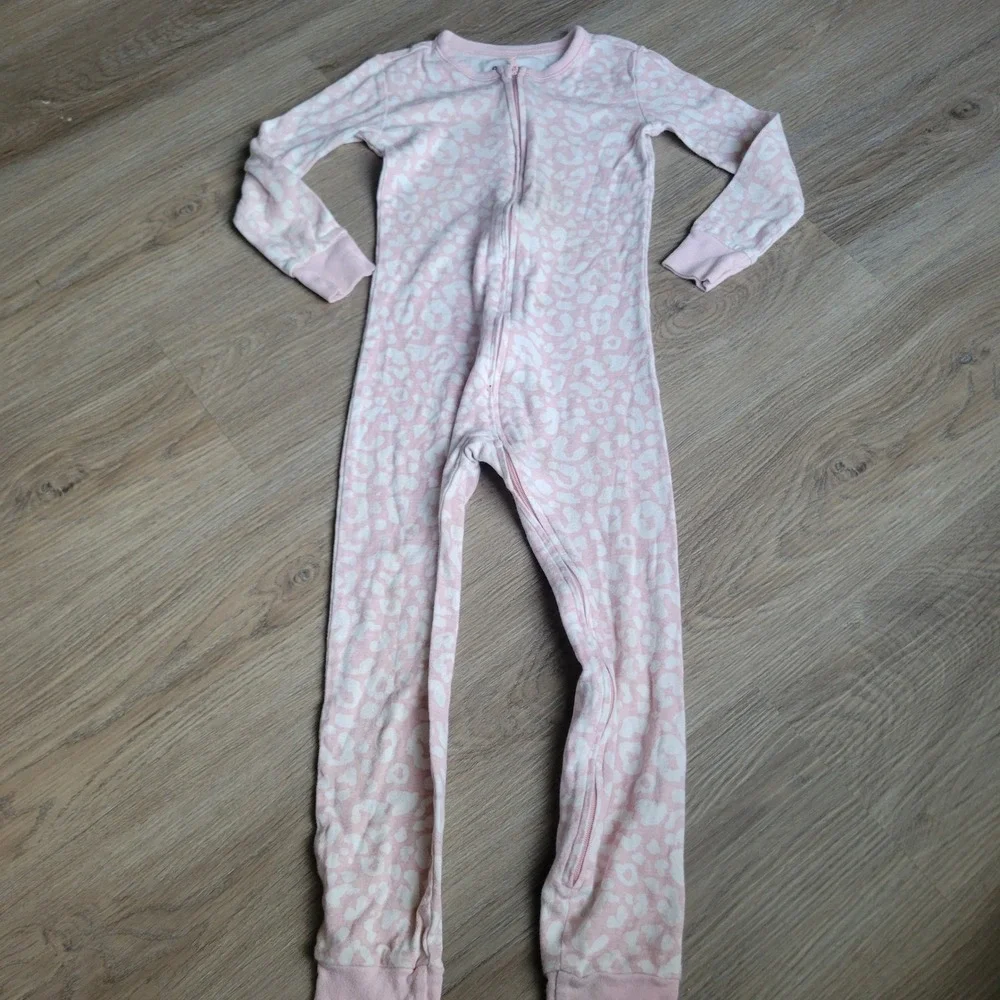 Old Navy Girls Pajamas 5T Pink Leopard Print Cotton Snug Fit Zip Sleeper